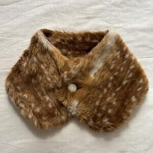 Faux fur Bambi doe print scarf with enamel button closure